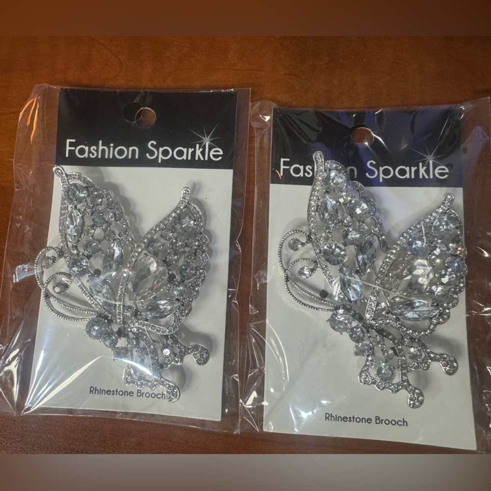 2 Silver Rhinestone Brooch
